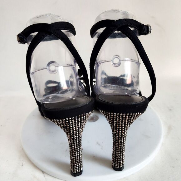 Steve Madden Size 8.5 Open Toe Heels Strappy Rhinestones Formal Dressy Pumps Bow - Picture 4 of 12